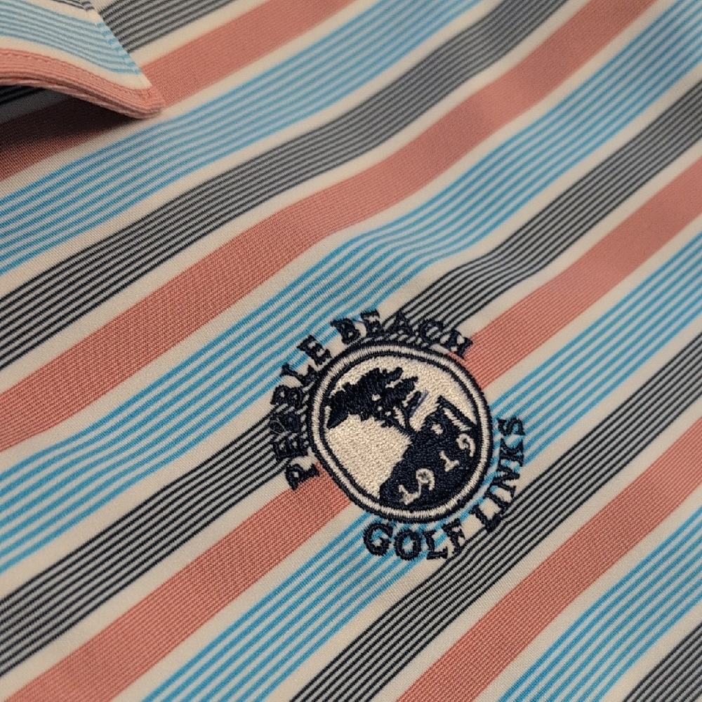 Peter Millar Blue and Pink Striped Polo Shirt - Picture 3 of 4